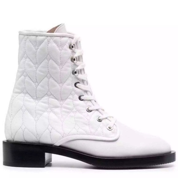 Stuart Weitzman White Quilted Lace Up Bootie - Picture 1 of 13